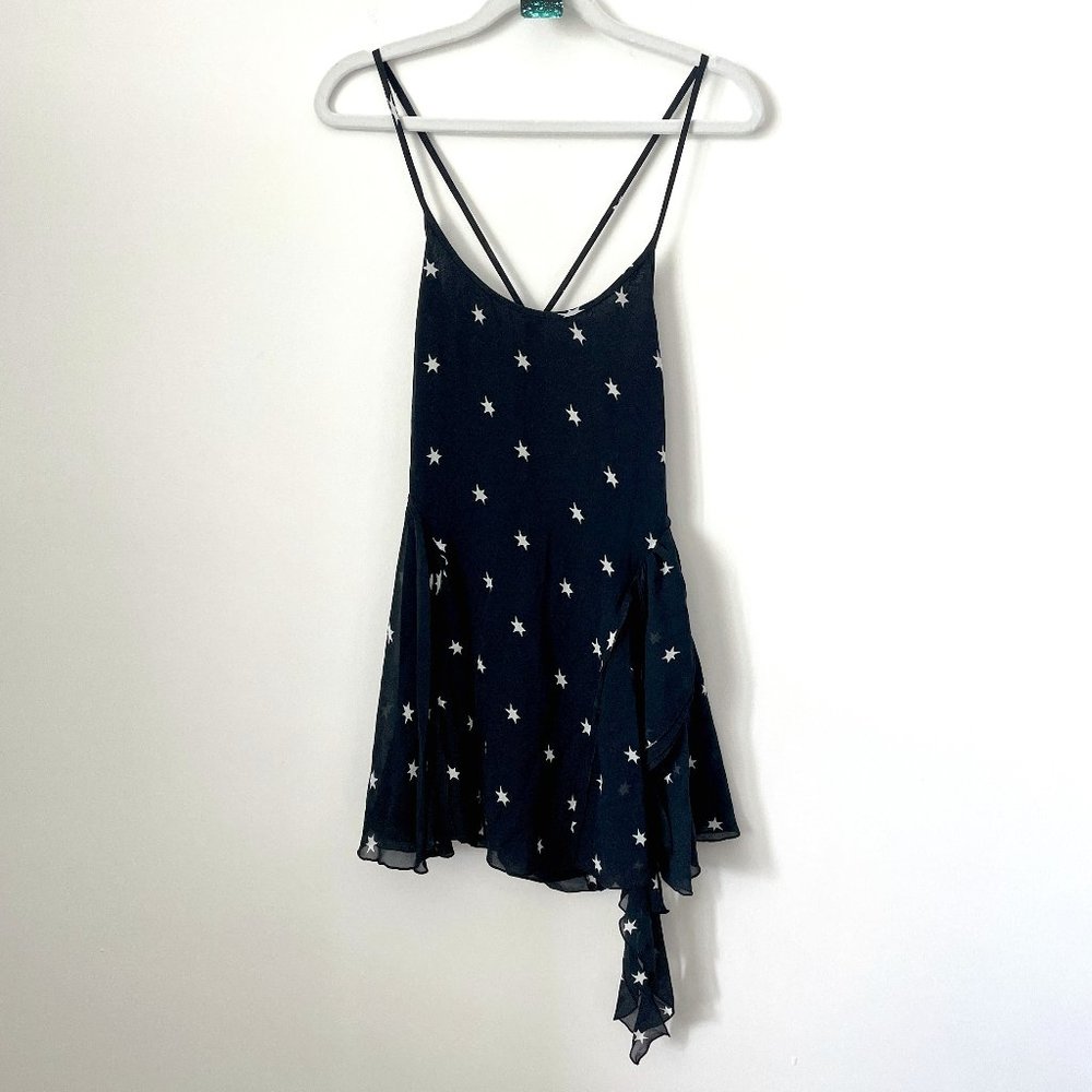 16.) NWT RE/DONE Originals Star Print Silk Tank with Ruffle Size XS MSRP $265